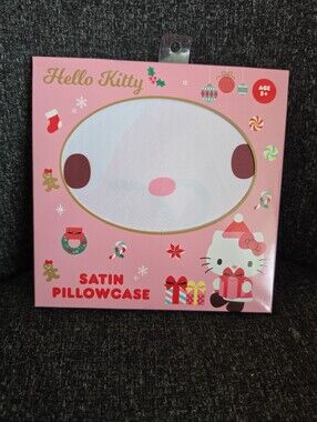 NIB Santa Hello Kitty Christmas Themed Satin Reversible Pillowcase Sanrio